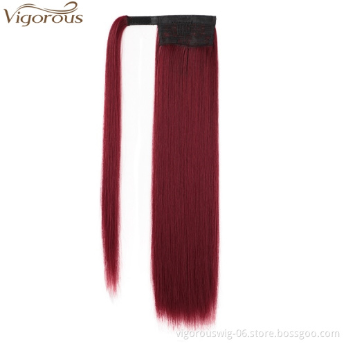 Vigorous Cheap Synthetic Hairpiece for Women Long Straight Red Drawstring Ponytail  Clip in Ponytail Extension Heat Resistant